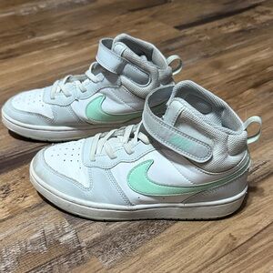 Nike Kids High-Top Sneakers in White and Mint